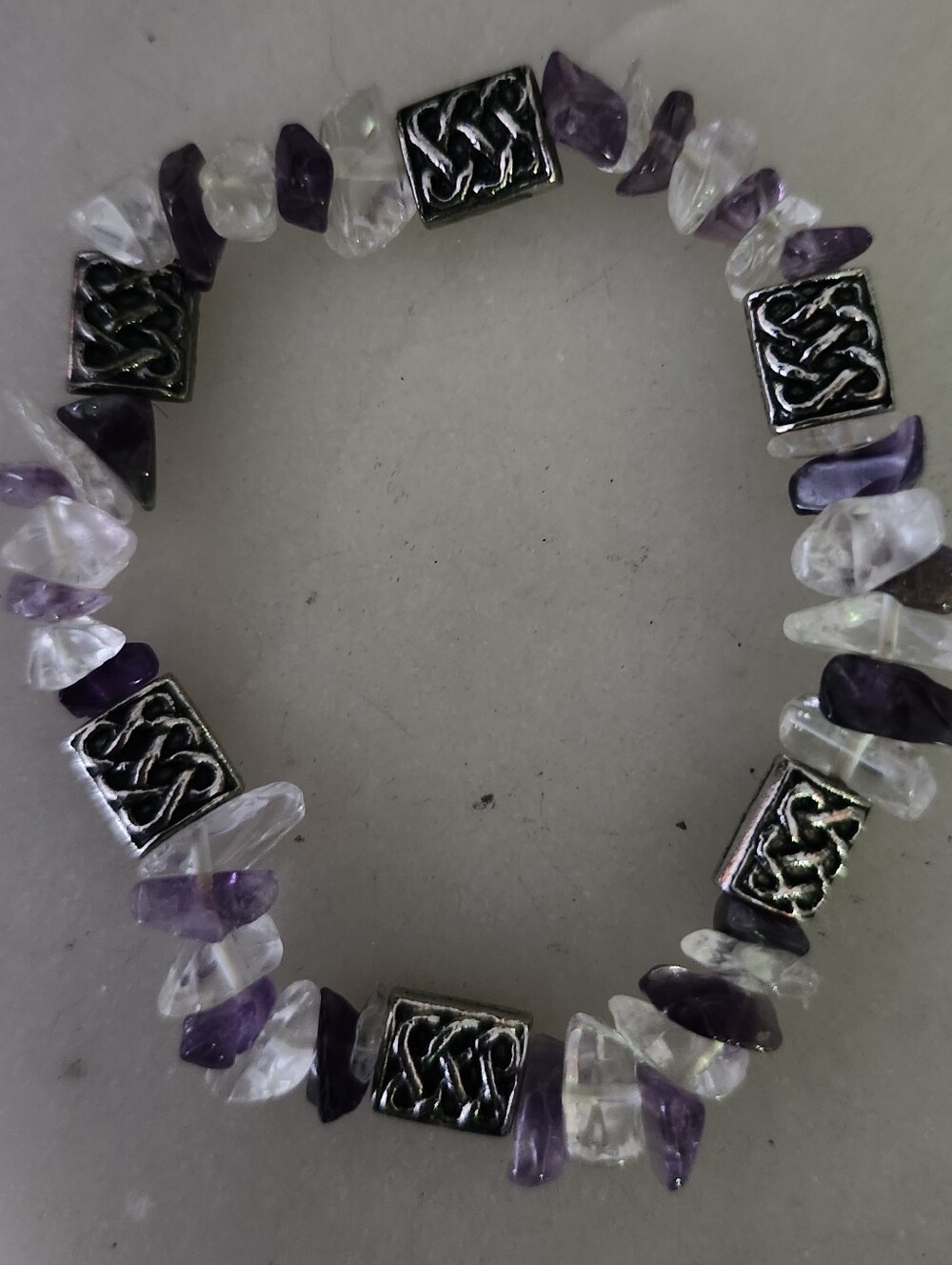 Amethyst Chip Stretch Bracelet with Silver Accent Beads - Purple
